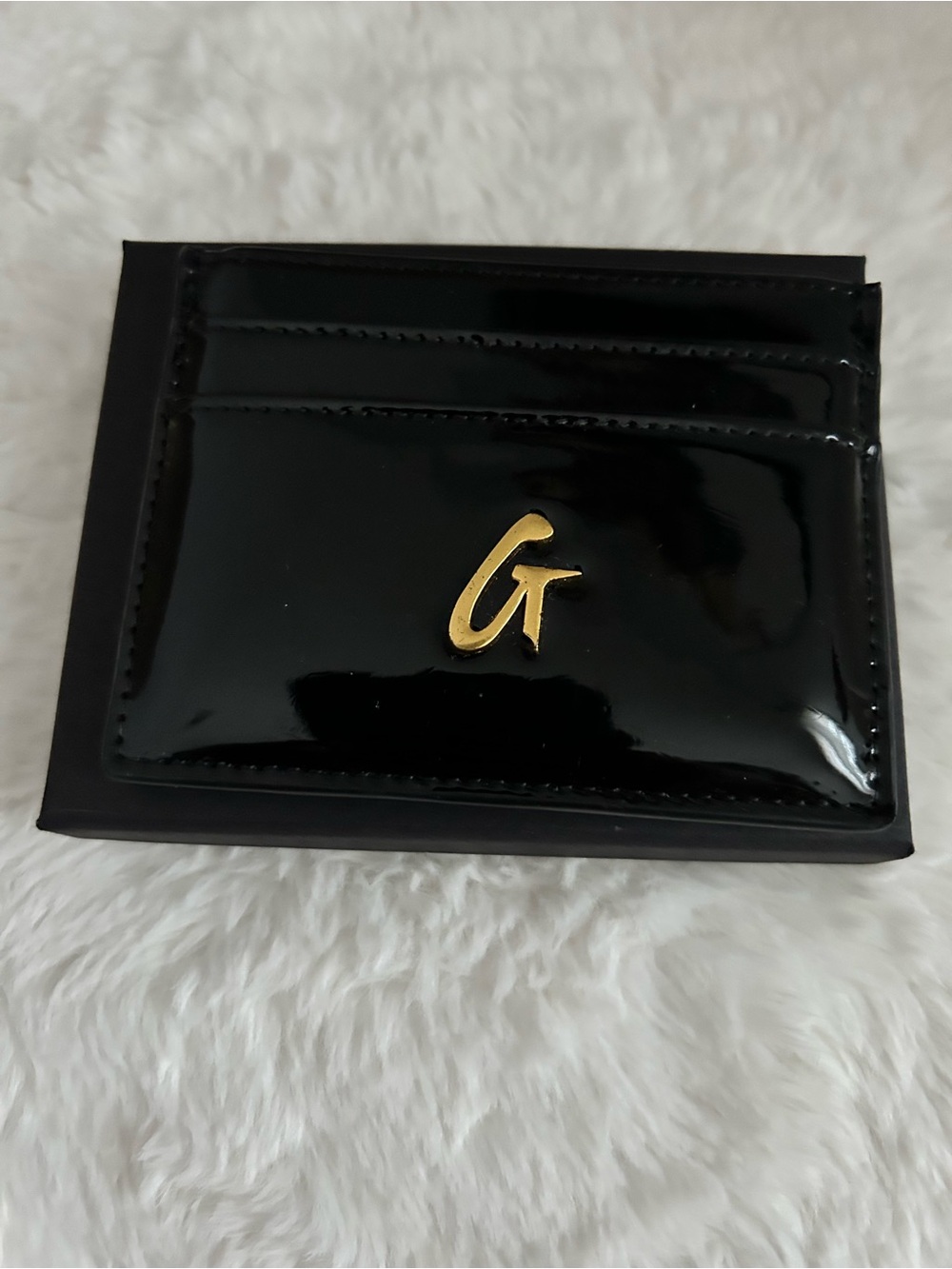 Glam-Aholic Black Patent Card Holder with Gold Accent - Picture 2 of 5